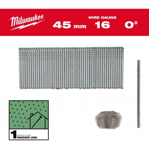Гвозди фінішні 16G MILWAUKEE, 0°/45мм, (2500шт)