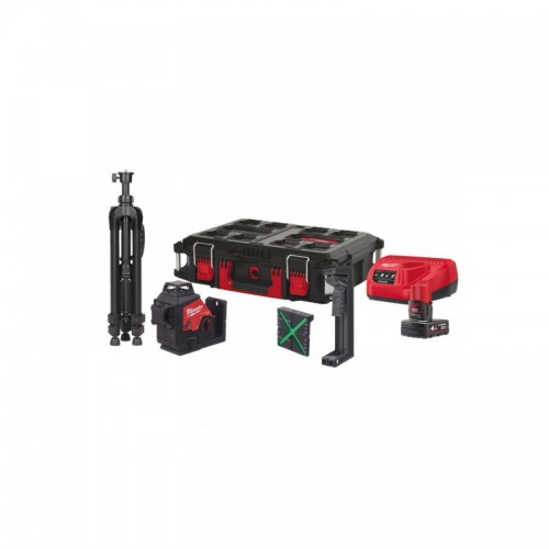 Нівелір лазерний акумуляторний 3D MILWAUKEE, M12 3PLSKIT-401P (ЗУ+1акк.Х4Ач+обладнання+PACKOUT)