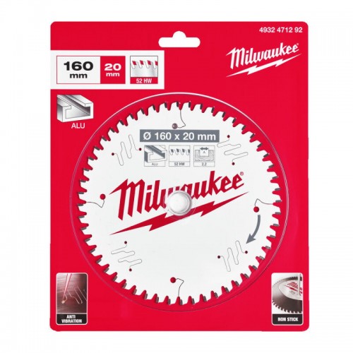 Диск пильний по алюмінію PFTE MILWAUKEE, Ø160х20х2, 2мм, 52 зуб.