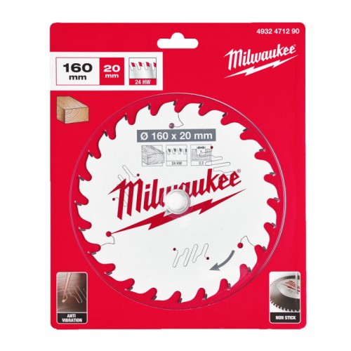 Диск пильний по дереву PFTE MILWAUKEE, Ø160х20х2, 2мм, 24 зуб.