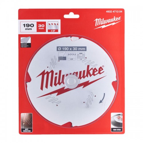 Диск пильний по фіброцементу PFTE MILWAUKEE, Ø190х30х1, 8мм, 4 зуб.
