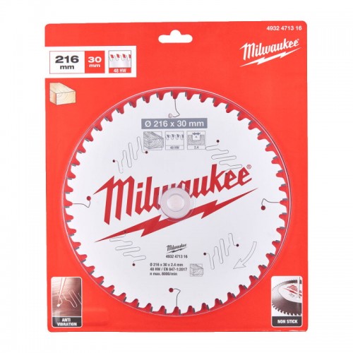 Диск пильний по дереву для торцевих пилок PFTE MILWAUKEE, Ø216х30х2, 4мм, 48 зуб.