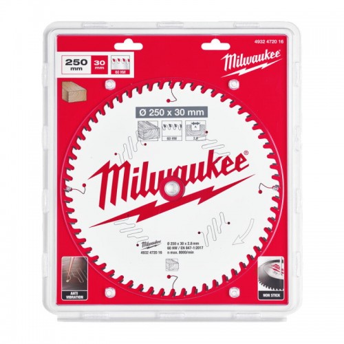 Диск пильний по дереву для торцевих пилок PFTE MILWAUKEE, Ø250х30х2, 8мм, 60 зуб.