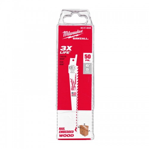 Полотно для шабельних пилок FANG TIP THIN KERF MILWAUKEE, 150х5,0мм, (50шт), (дерево з цвяхами)