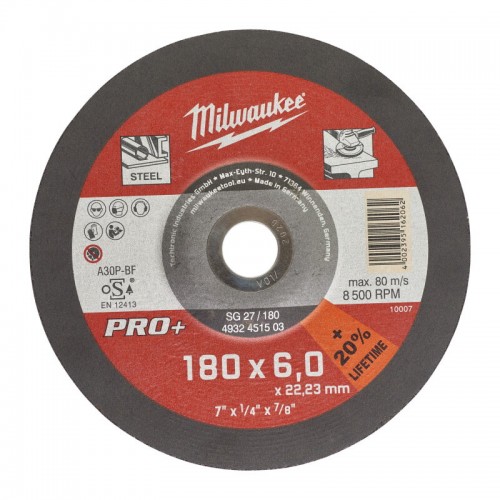 Диск зачистний по металу MILWAUKEE, SG 27/180х6 PRO+, Ø180мм